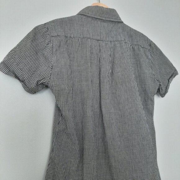 AMERICAN APPAREL Black & White Short Sleeve Gingham Button Down Shirt Top Sz XXS - Picture 10 of 11